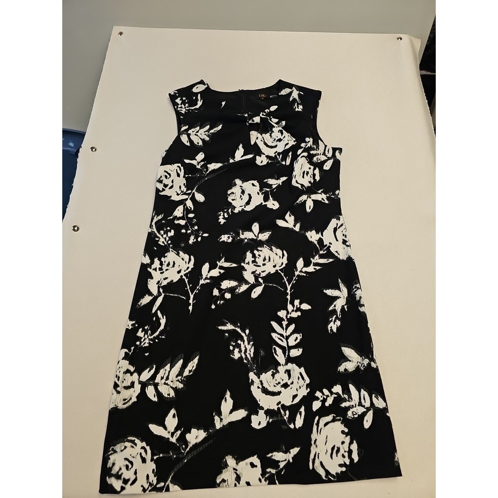 ILE New York Dress Black Floral Print Swing Trapeze Flare Sleeveless 12 Wedding
